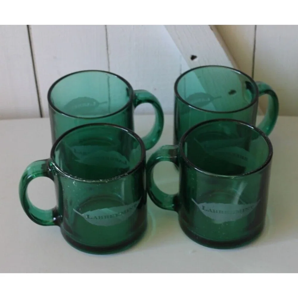 Mid-Century Emerald Green Pressed Labbreemint Advertise Glasse's set of 4
